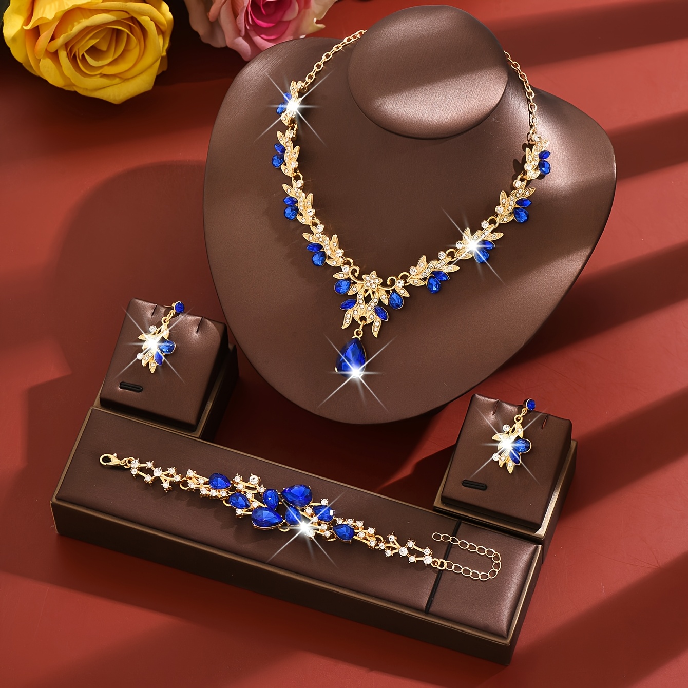 TEMU Ensemble de bijoux élégant et tendance pour femmes - Collier, boucles d'oreilles et bracelet , idéal pour les formels, les fêtes, , les mariées,