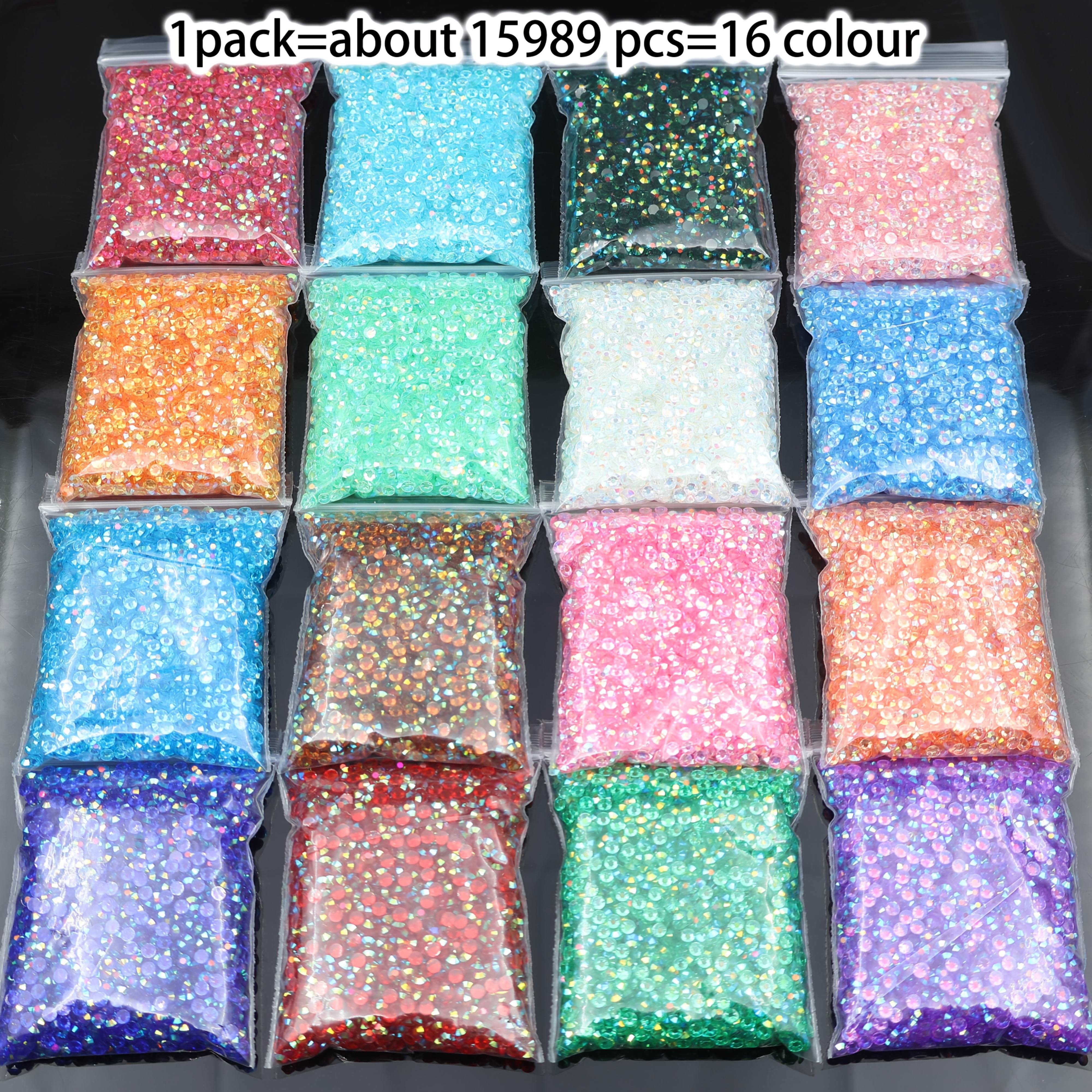 E-shop 15989 Stück 16-Farben 3mm 5D Harz Runde Pailletten, Hochwertige Transparente Flachboden Strasssteine, Geeignet für Bastelarbeiten, Untersetzer,