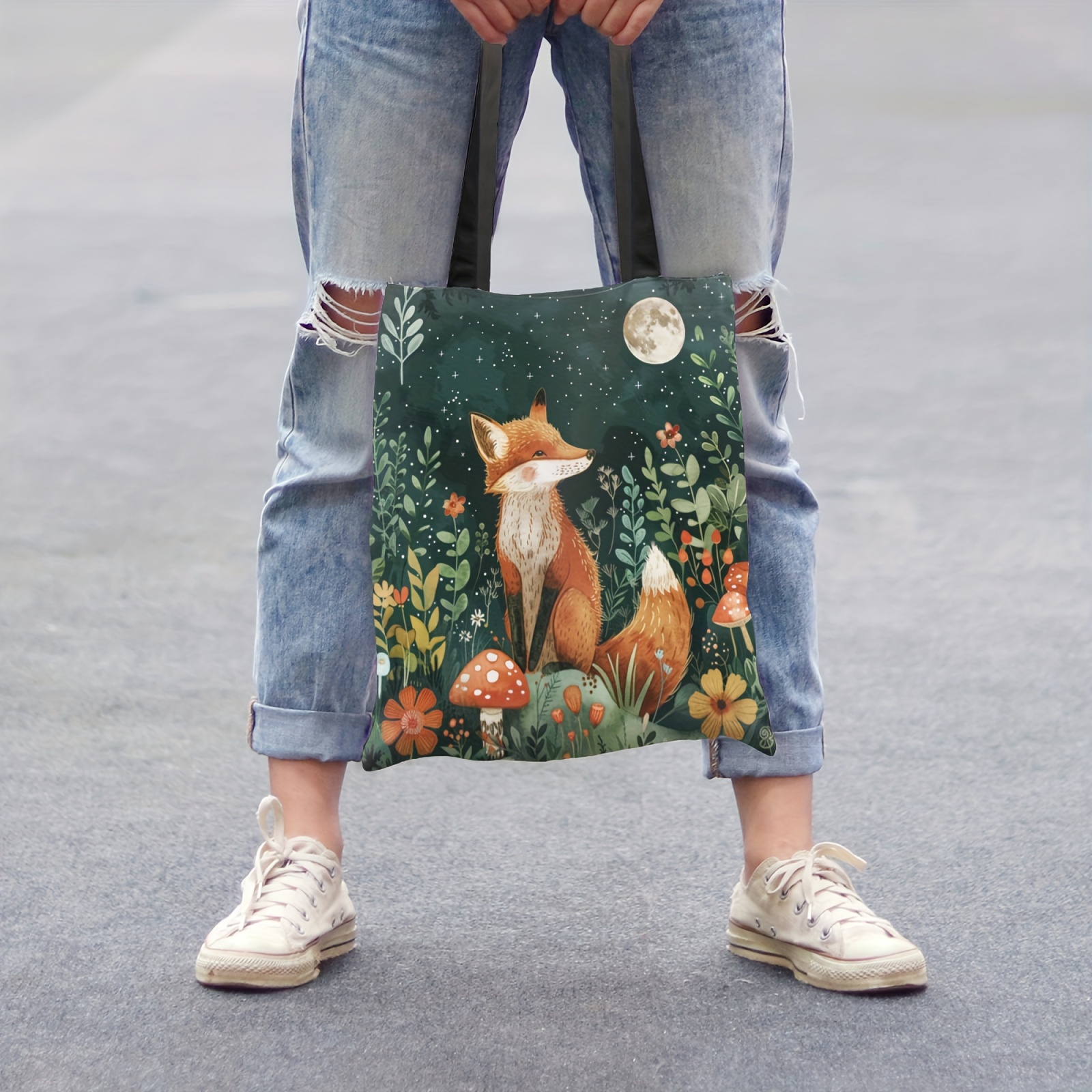 

Country Fox Tote Bag: Lightweight, Foldable, And Casual For School Or Travel - 13.4x15.7in