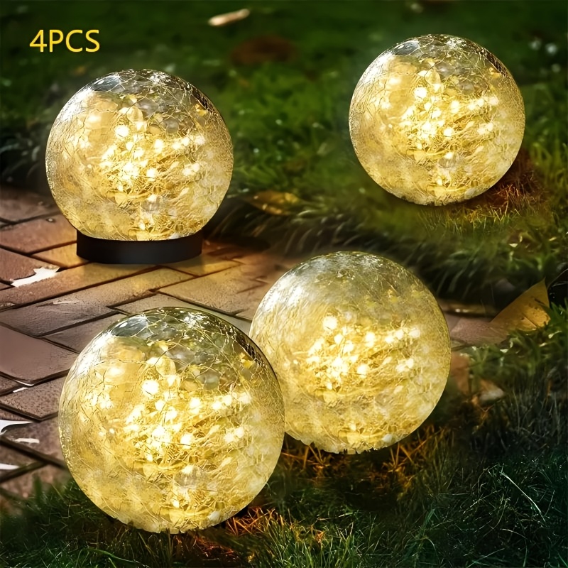TEMU 2pcs/4pcs Solar Outdoor Garden Decoration Lamp, Spherical Crack Outdoor Garden Lamp, Solar Glass Lawn Led Lamp, Suitable For Garden, Courtyard,