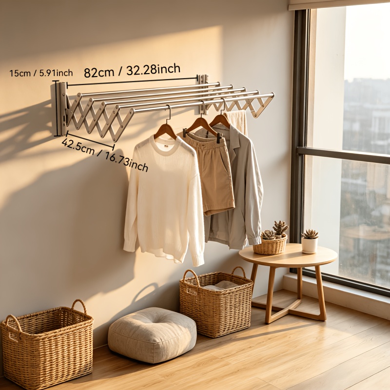 TEMU Stableextend Retractable Foldable Wall-mounted Clothesline, Stainless Steel Thickened Heavy Duty Rust-proof Drying Rack - Suitable For Bathroom,