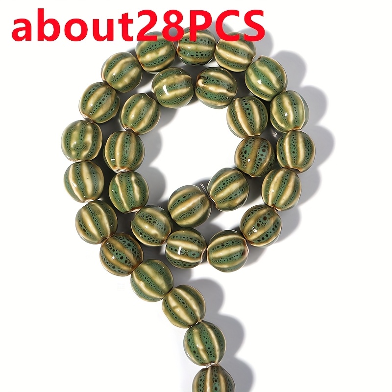 28pcs Glass Striped Colored Pumpkin Beads for DIY Jewellery