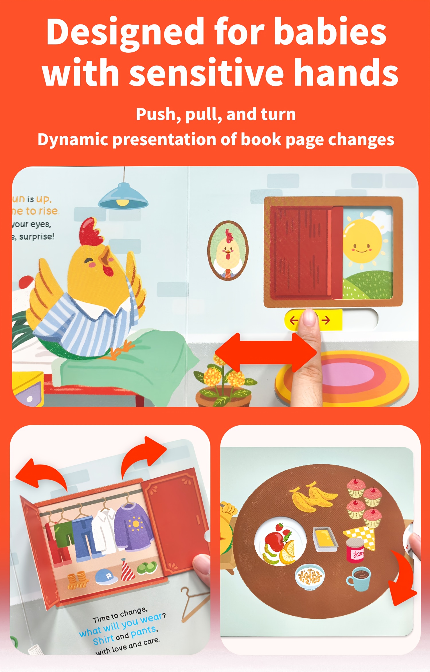 Rooster'S Early Wake-Up Lift-The-Flap Books, Good Wake - Up Habit Formation for Kid, Cute Illustration Style, Interactive Picture Push-Pull Book, by The Artist, Early Education Enlightenment, Best Birthday Gift, Bear Tale