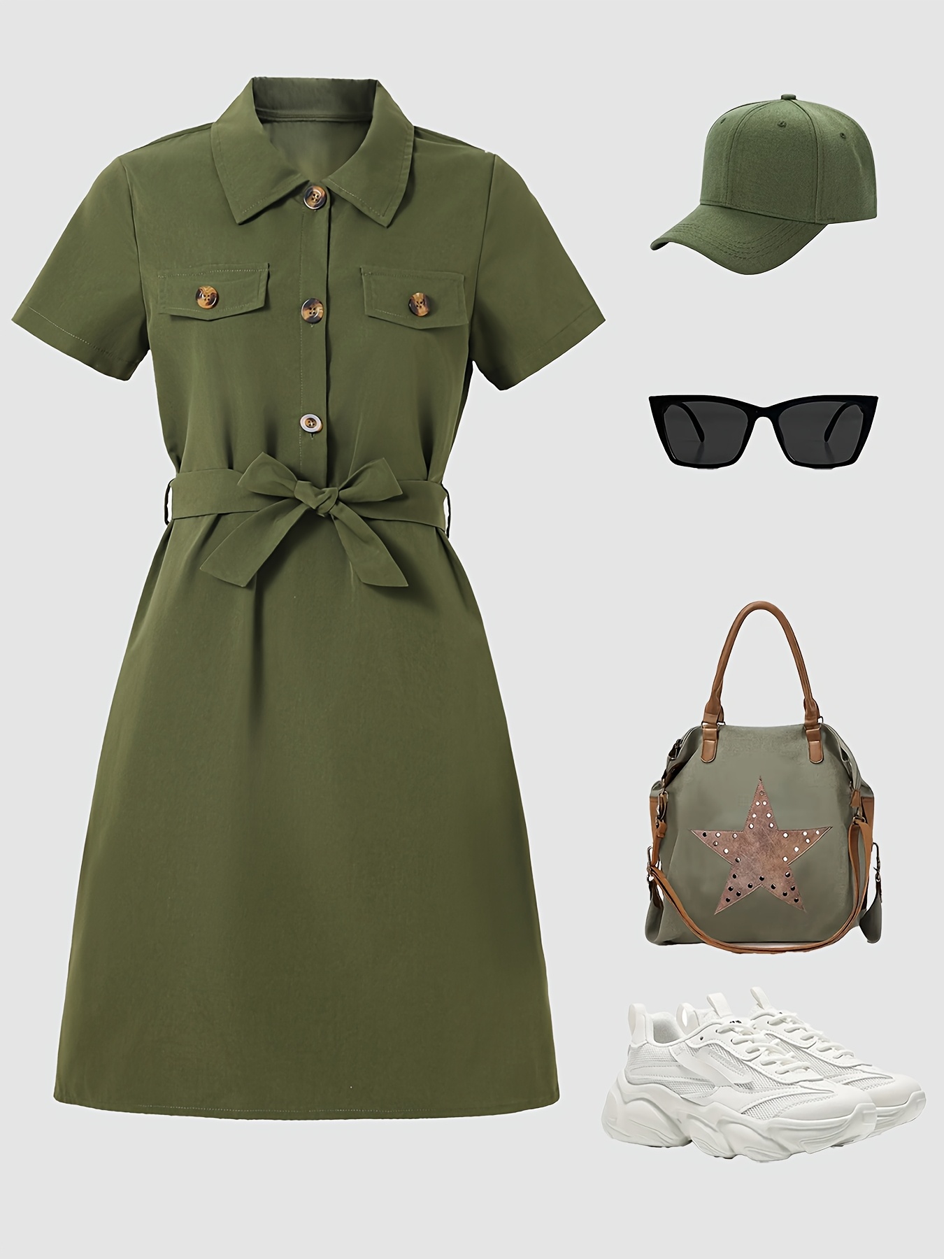 chic army green button-decor strap sleeveless dress for tween girls -  vintage-inspired, 100% polyester, machine washable - spring/fall, formal  dresses for tween girls | Shop On Temu And Start Saving | Temu