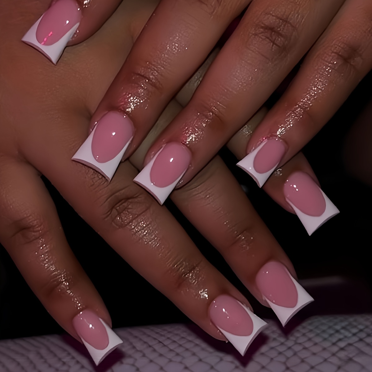 TEMU 1 Set 24pcs Duckbill False Nails Pure Elegant Milky White Edge Fashionable All-match Suitable For All Women And Box Includes Nail Scrubs And