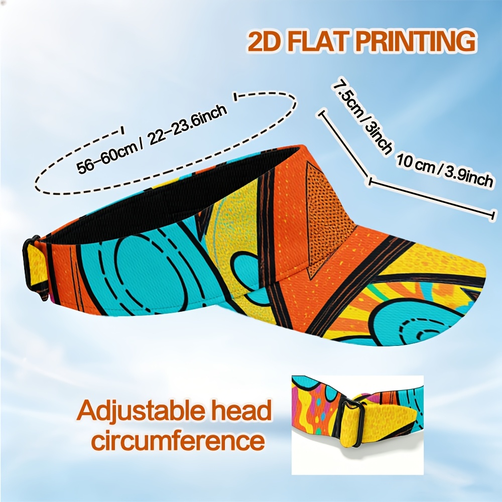 TEMU 1pc Vintage Empty Sun Hat, Bright Geometric Shapes Pattern Breathable Adjustable Sun Visor Hat For Spring Camping Travel Golf Hiking Fishing