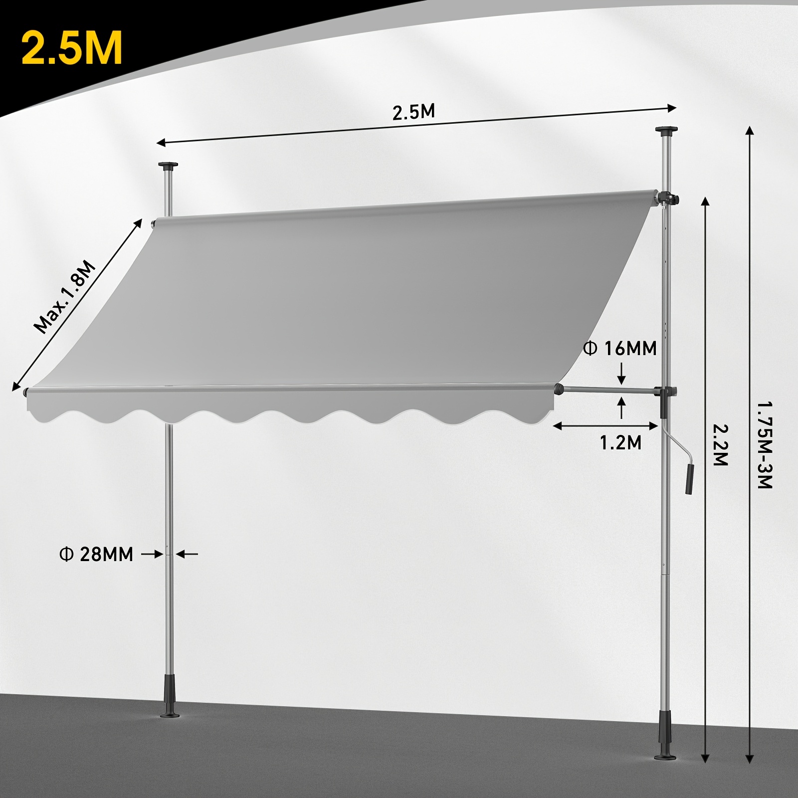 TEMU GAMINGKNIGHT Store de Balcon à Pince Perçage, Store à Pince avec , 2m/2,5m//3,5m/4m de Largeur, aux UV, Hauteur Réglable, Protection Solaire