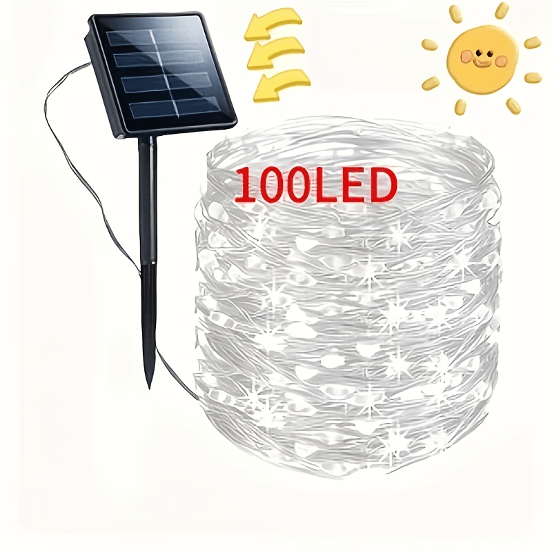 TEMU Outdoor Solar String Lights, 100 Leds, 8-mode Led Fairy Lights, Copper Wire Lights, Perfect For Christmas Yards, Weddings, And Parties