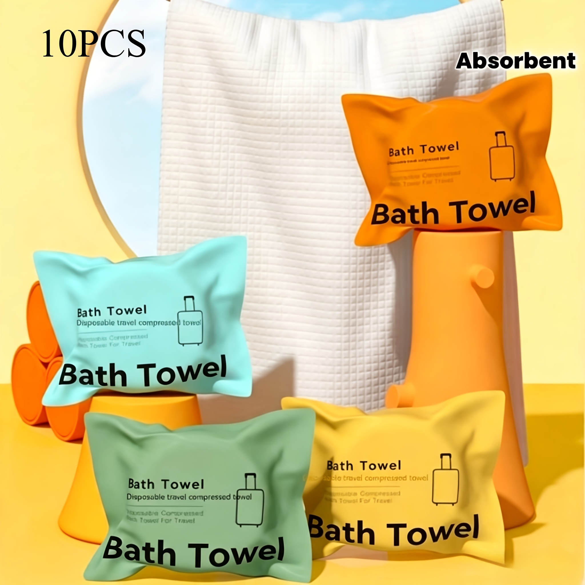 TEMU 10pcs/Serviettes de bain jetables extra larges - Serviettes de voyage épaisses à séchage rapide avec emballage , microfibre super douce et très