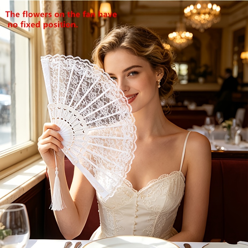 1pc Women's Folding Lace Fan With Tassels, Chinese Style Plastic Fan Dance Fan Wedding Gift Favors Fan