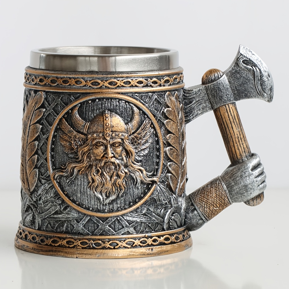 TEMU 1 Handle Resin Mug, Stainless Steel Warrior Beer Cup, Coffee Cup
