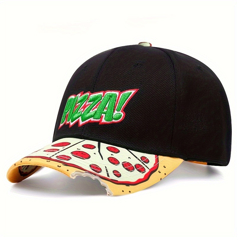 

Trendy Pizza Embroidery Baseball Cap Color Block Cartoon Dad Hats Lightweight Adjustable Sun Hat For Women & Men