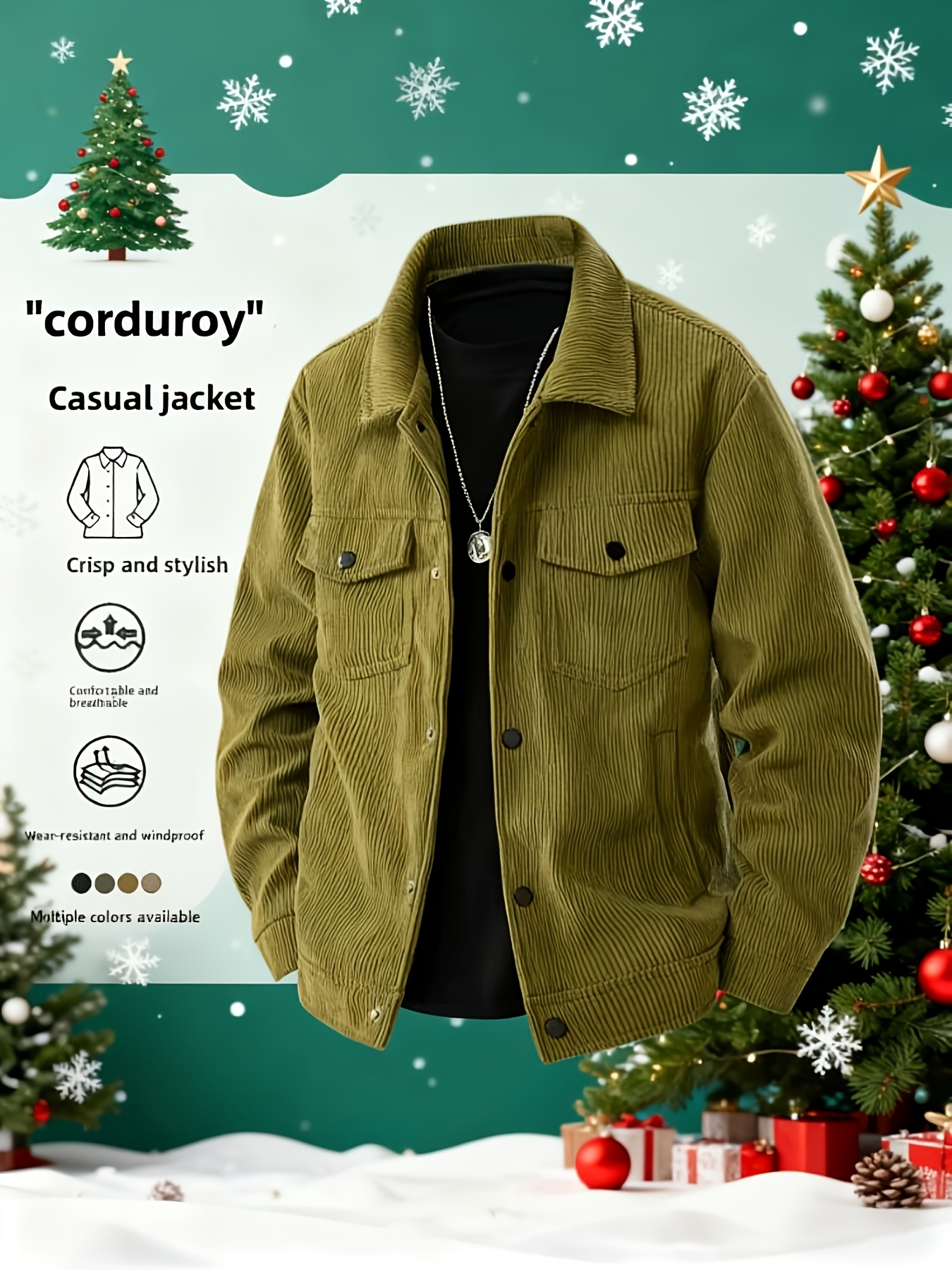 Men's Solid Color Cord Jacket with Lapel Collar - Single-Breasted Casual Blazer, Machine-Washable Spring/Fall Outerwear, Solid Color Pockets (No) for Business Casual & Smart-Casual Wear - Versatile Outer Jacket for easy Layering