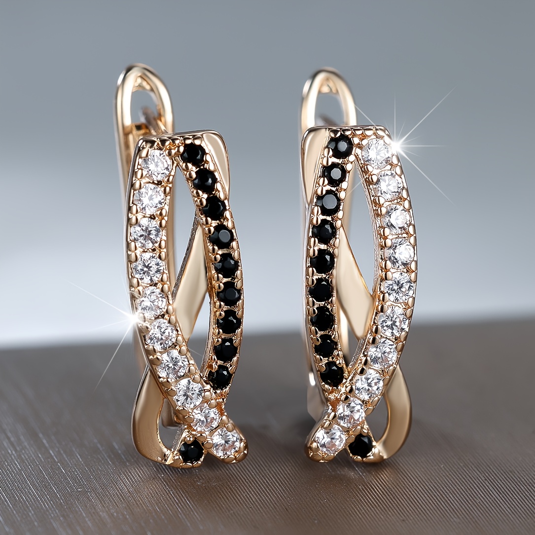 E-shop ANGOL Damen Elegante Creolen - KC Vergoldenet mit Schwarz & Klaren Edelsteinen, Schmuck für Hochzeiten, Partys und Jubiläen von bis Formell -