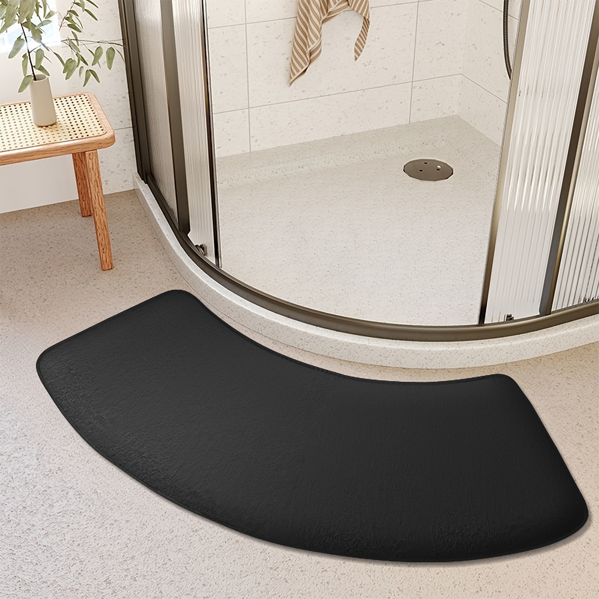 TEMU Arched Solid Color Shower Room Water-absorbing Mat Coral Fleece Toilet Bathroom Anti-slip Mat Thickened Sponge Shaggy Foot Mat