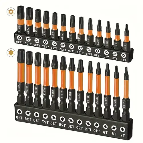 26pcs impact torx bit set t7 t40 s2 steel tamper proof bits with cnc machined tips 1 2 lengths magnetic holder and storage case