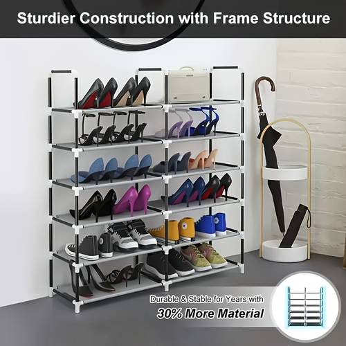 shoe rack 6 tier two storage shoe rack large capacity storage rack with white desktop adjustable metal shelf suitable for entrance hallway living room wardrobe