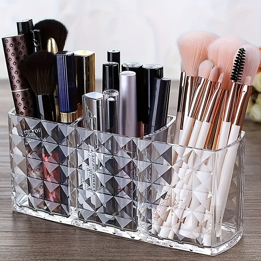 

Acrylic Makeup Organizer For Vanity - Clear Cosmetic Storage Holder For Brushes, Lipsticks, Eyebrow Pencils - Countertop Plastic Organizer With Special Compartments, No Electricity Needed
