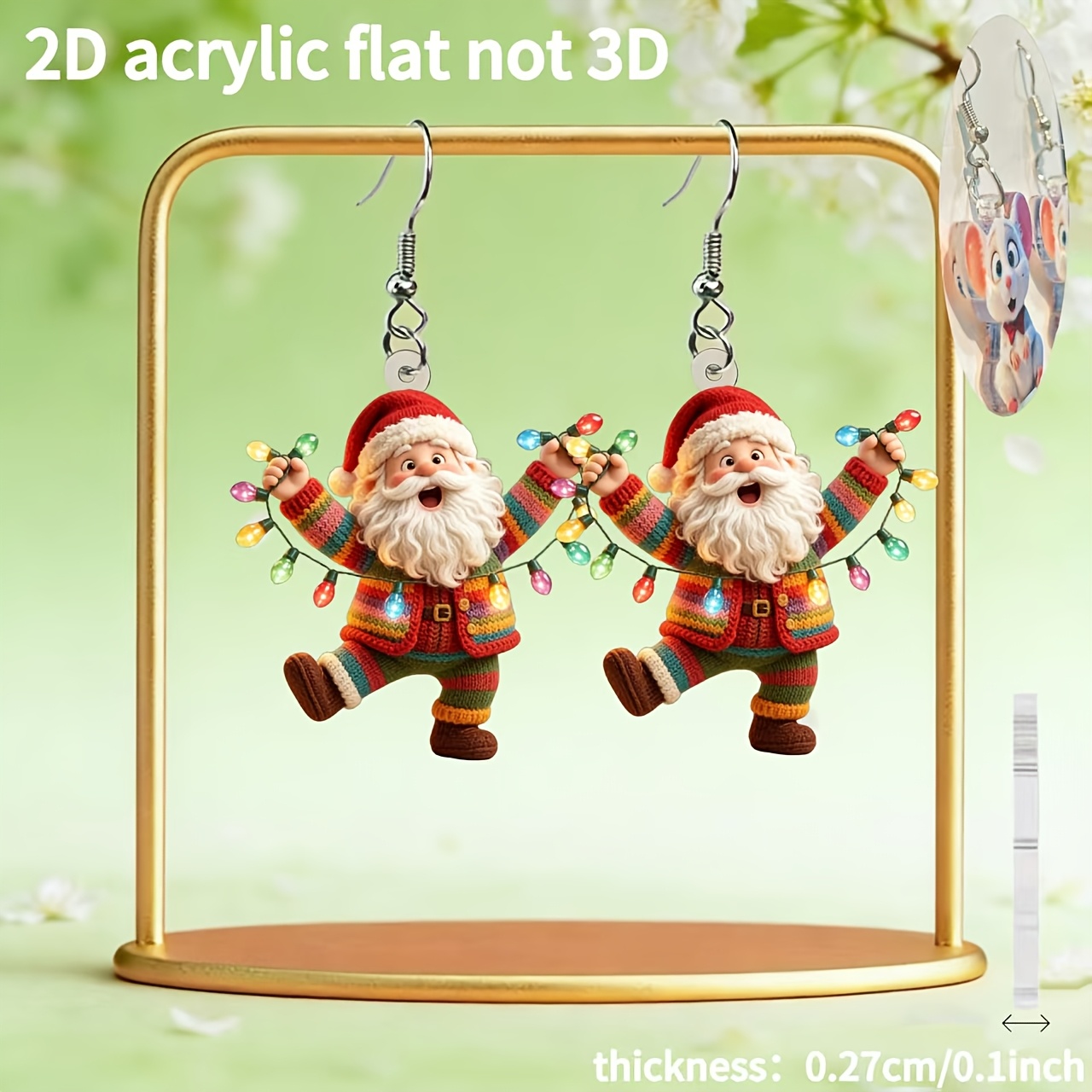 TEMU 2d Flat - [2d Flat] 1 Pair, Christmas Dancing Santa, New 2d Acrylic, Women's Ear Jewelry, Holiday Small Gift, Lightweight Women's Jewelry