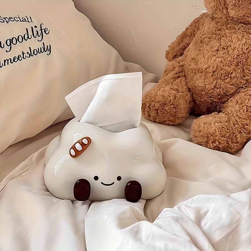 1pc cute cartoon cloud ceramic tissue box cream style   desktop tissue box light luxury high end tissue storage suitable for home decoration living room bedroom tissue storage desktop ornament bathroom tissue box gift Product details 2