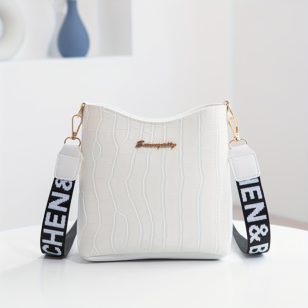 E-shop Modische und vielseitige Crocodile-Muster Einfarbige Große Fassungsvermögen Eimer Tasche Damen Schultertasche