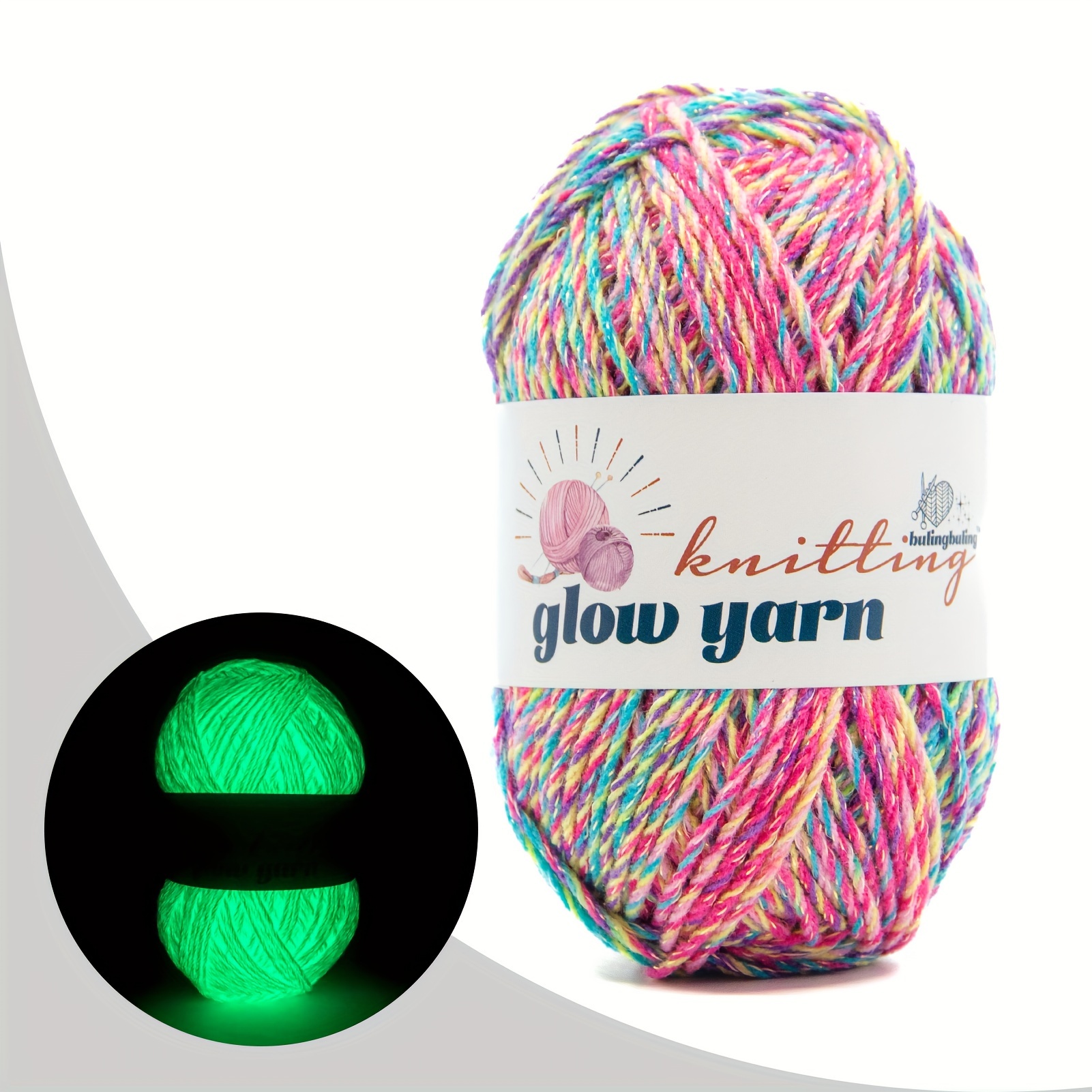 Multicolour Glow Yarn - 1 Pack Acrylic Glow Yarn, 130 Yards Each, /1.76oz, For Crochet And Knitting