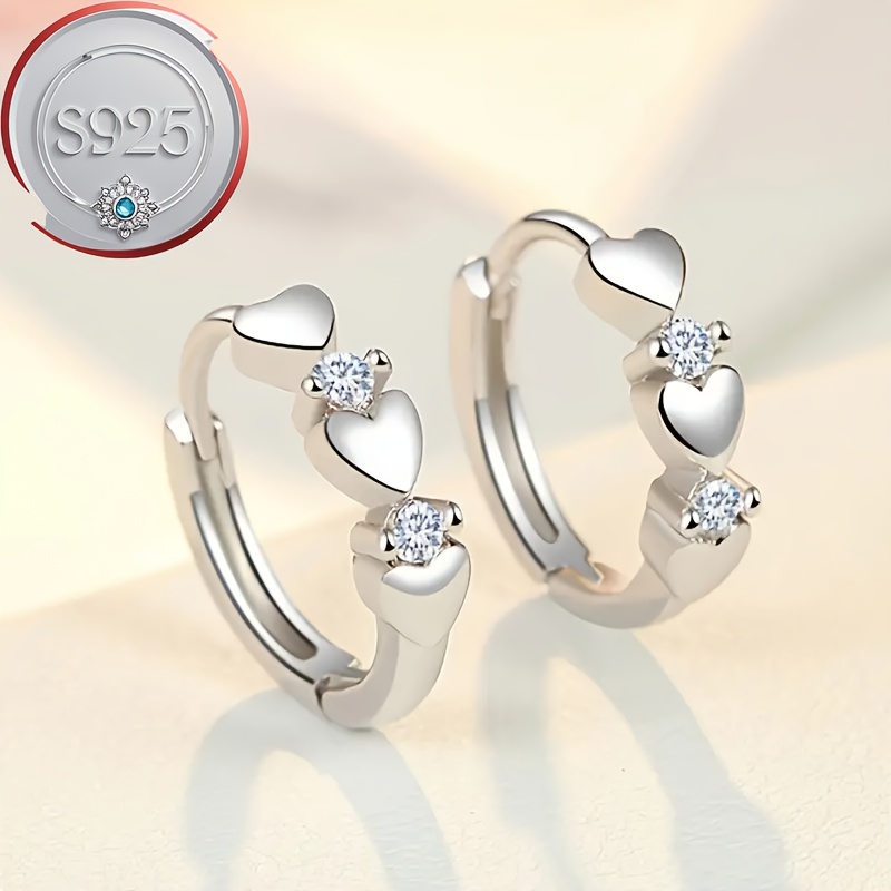 

925 Silver Minimalist Micro-inlaid Zirconia -heart Earrings, Stylish And Unique Design With Heart-shaped Ear Studs