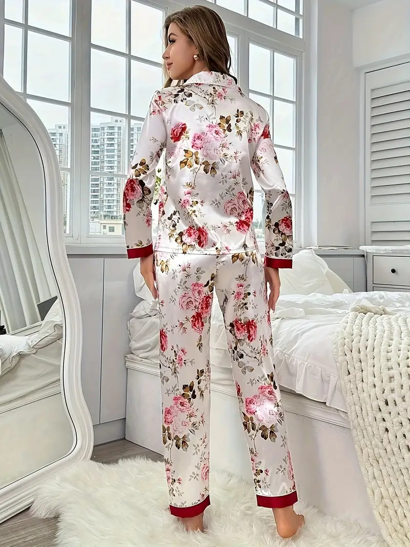 autumn long sleeve long pants floral print pajama set Product details 1