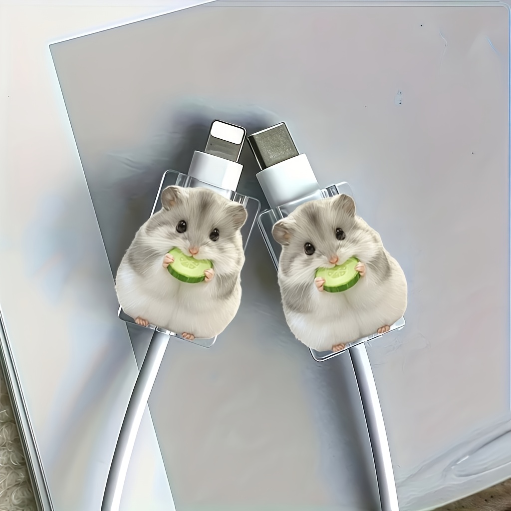 TEMU 2pcs Cute Hamster Cucumber Cable Protector, Anti-breakage Type-c Phone Charger Cord Cover, Stylish And Durable