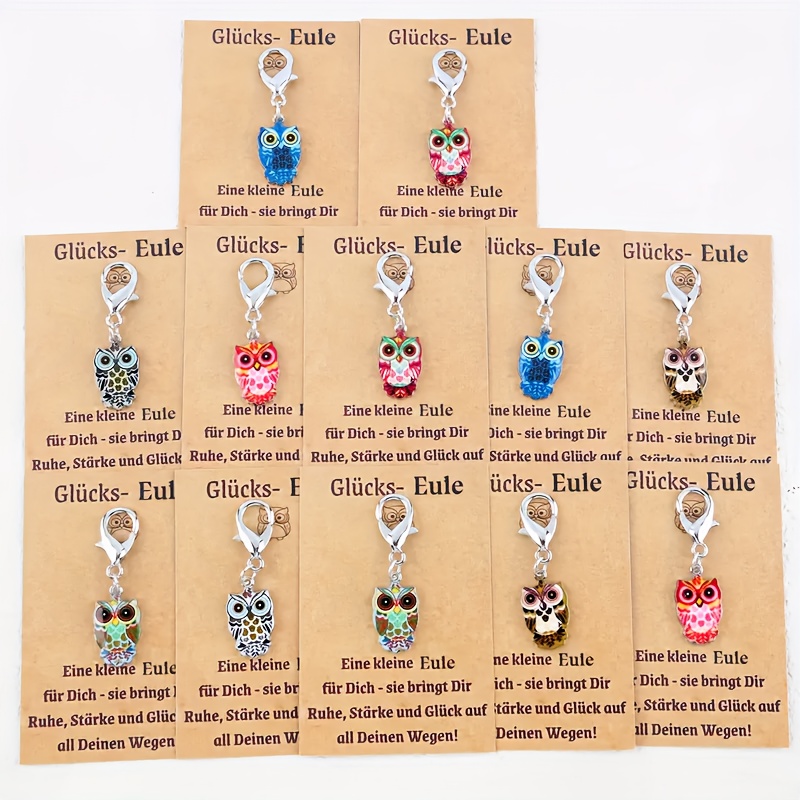 Image of 6/12pcs Set Colorful Owl Keychains With Owl Greeting Cards, Suitable For Decorating Bag Accessories, Unique Gift, Gift, Birthday Gift, Party Gift, Back-to-school Gift