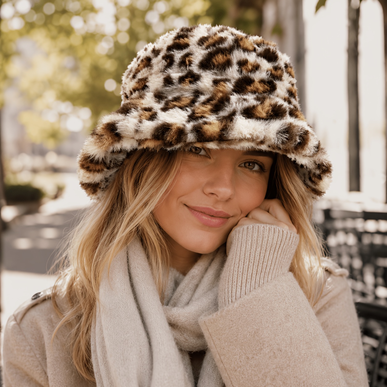 TEMU Zosivc Women's Plush Leopard Print Fisherman Hat - Soft Winter Bucket With Leopard, Lightweight Warm Hat Suitable For Y2k Street Fashion,