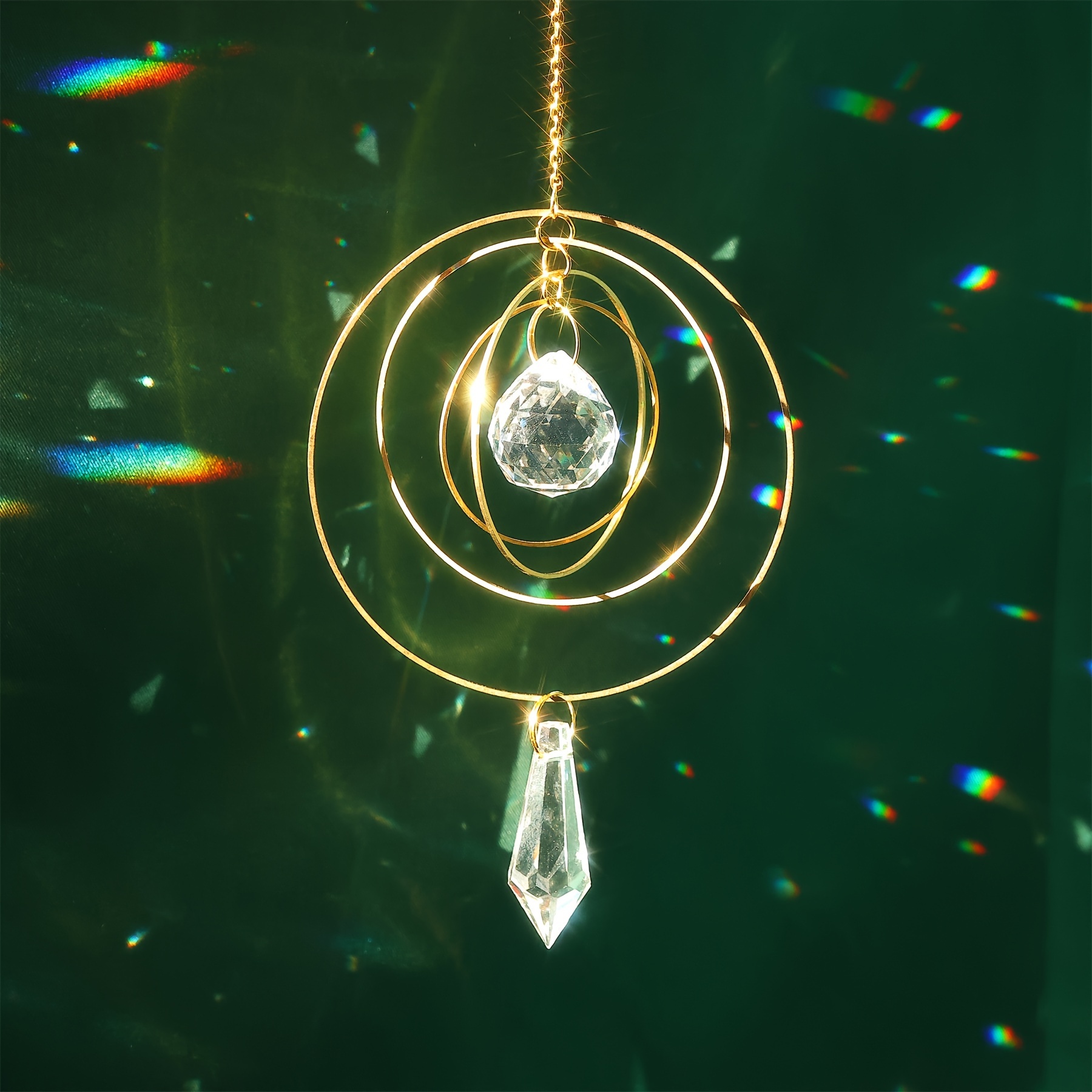 1pc Four-ring Pointed Bead Crystal Hanging Ornament - Sun And Moon Catching Mirror Window Car Hanging Prism Decoration Pendant, Bohemian Love Wall Decoration, Home Garden Decoration Gift