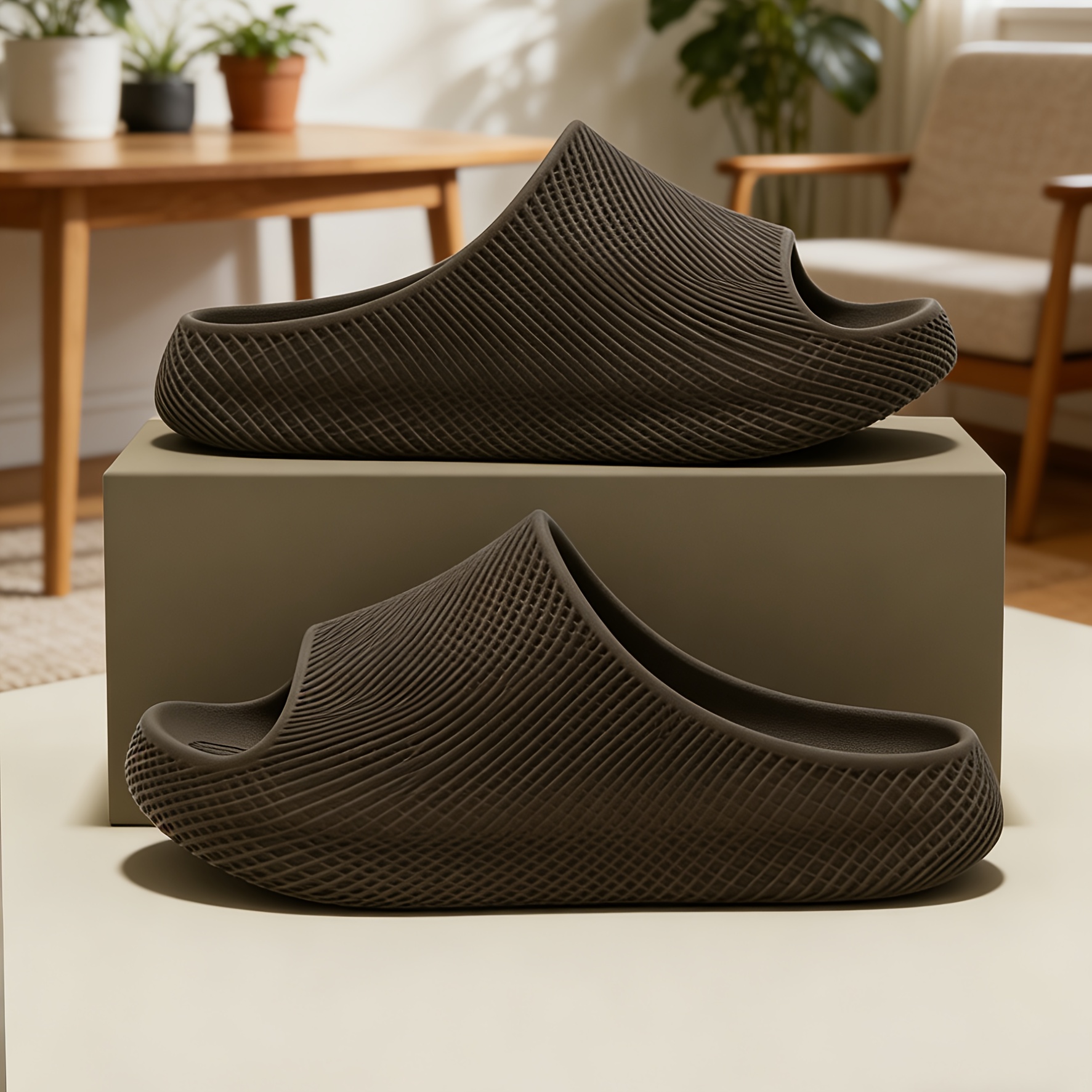 Men's Quick-Dry Breathable Slip-On Slippers Suitable for Indoor/Outdoor - Lightweight Sole, Textured Casual with Round Toe, Minimalist Streetwear for Home, Travel & Urban Adventures