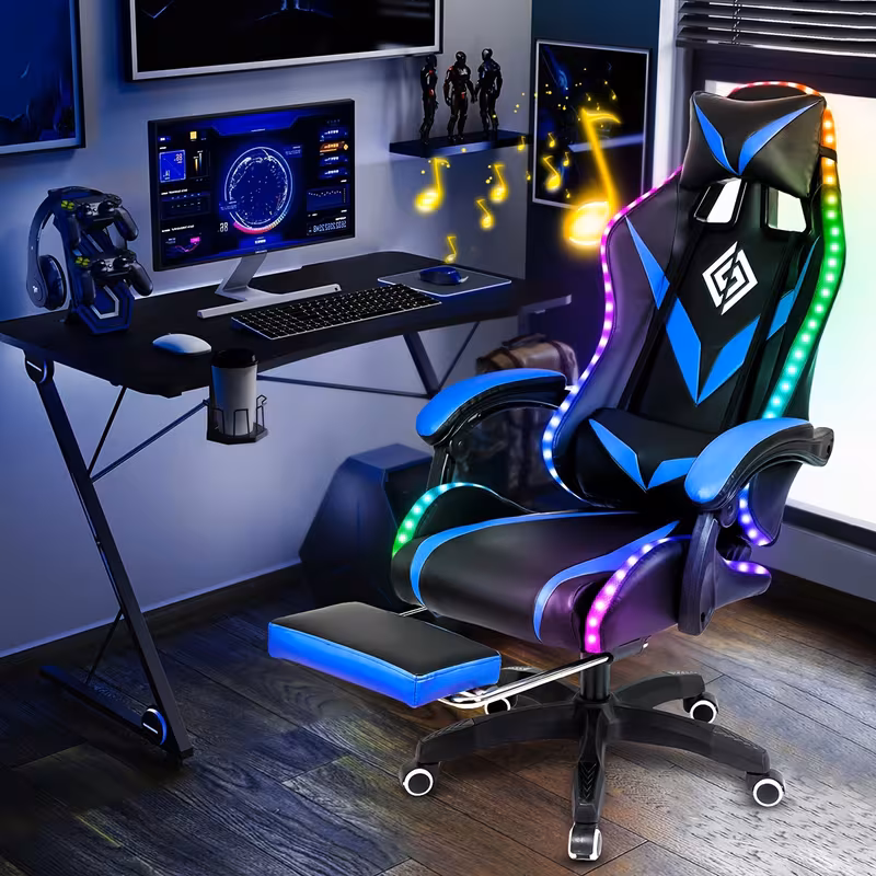 barra de suporte lombar de massagem de 2 - cadeira gaming ergonómica, enchimento de esponja, encosto e assento acolchoado para pc, portátil, de gaming, cadeira gaming sem , reclinador confortável detalhes 0