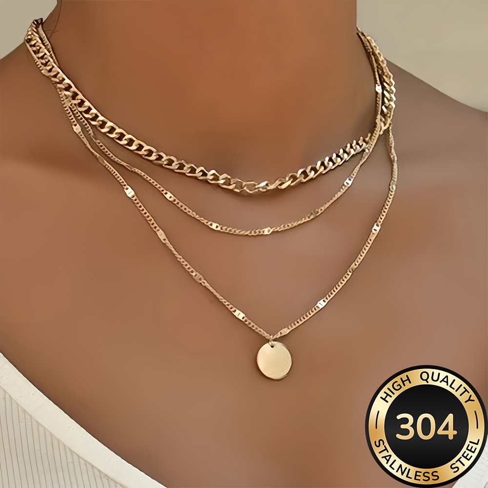 E-shop Hochwertige goldene Damen-Verkettung in Edelstahl, lichtecht, einfach und elegant, geeignet für den oder als Party-Mode, Damen-Schmuck,