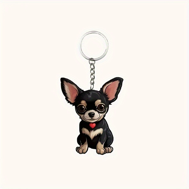 

1pc Porte-clés Chihuahua Cartoon - Charm Animal en Acrylique 2D avec Cœur Rouge, pour les des Chiens - Idéal pour Sac, Sac à Dos & Décoration de Clés de Voiture, Accessoires pour Chiens