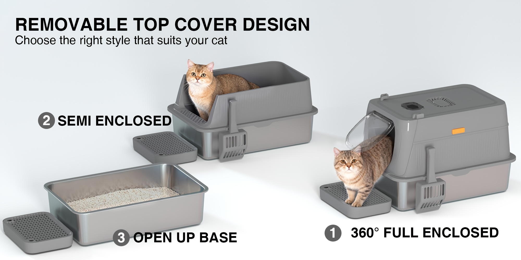 CITYLIFE Oversized Stainless Steel Cat Litter Box, Completely Covered Cat Litter Box with a Lid, Collapsible Anti-Splash Cat Litter Box Featuring a Front Flap Door, Indoor Cat Toilet, Superior Odor Control Pet Toilet