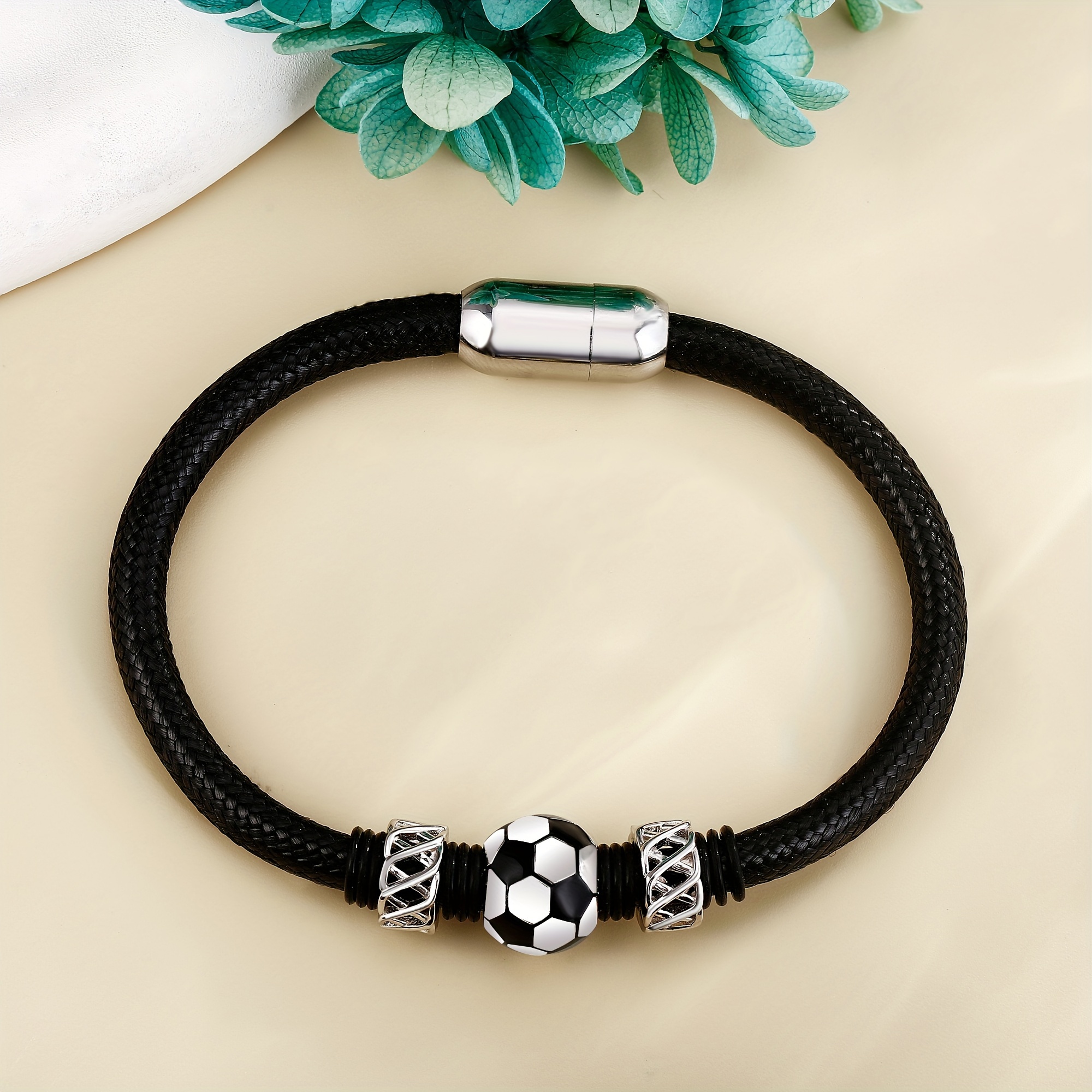 soccer bracelet sterling leather football Temu