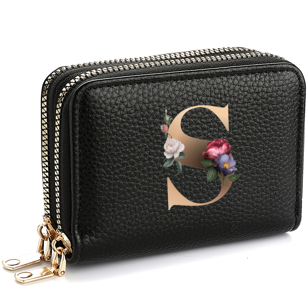 1 Stck Damen Mode Buchstaben Blumenmuster Mnzbrse, Doppelreiverschluss  Geldbrse, Kurze Kreditkartenhalter fr Damen, Schwarze Multifunktionale  Mnzbrse mit Groem Fassungsvermgen, Kann Bargeld, ...