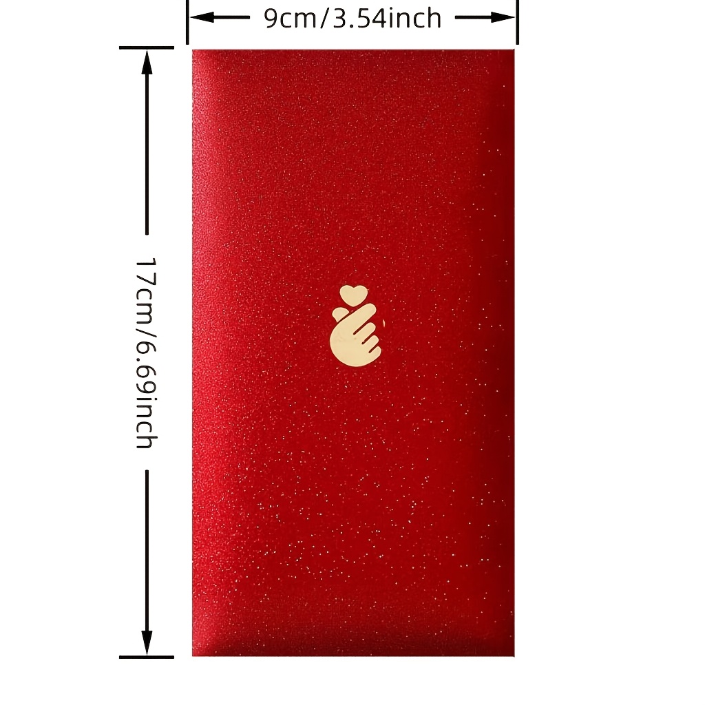 TEMU 6pcs/12pcs Red Envelopes With Heart Hand Gesture, Matte Glitter Thick Copper Paper, Multi-use For Valentine's Day, Anniversary, Engagement And