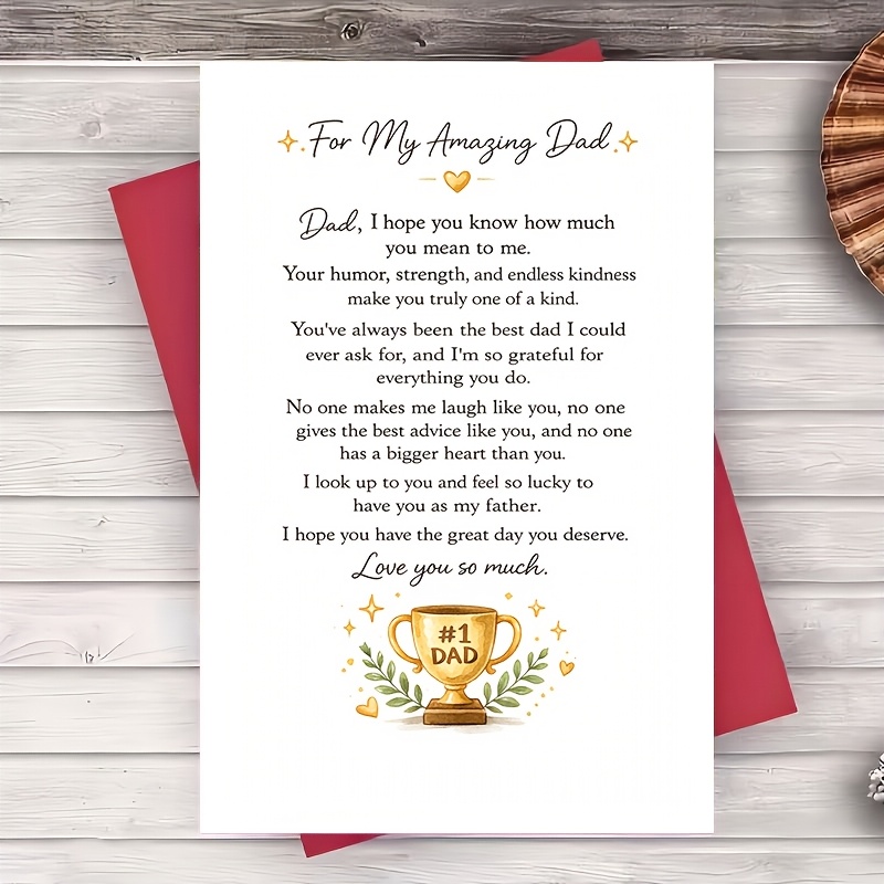 TEMU 1 Greeting Card + 1 Envelope For Dad Greeting Card Message For Fathers Day Birthday From Son Or Daughter Husband Gift For Dad Appreciation Flat