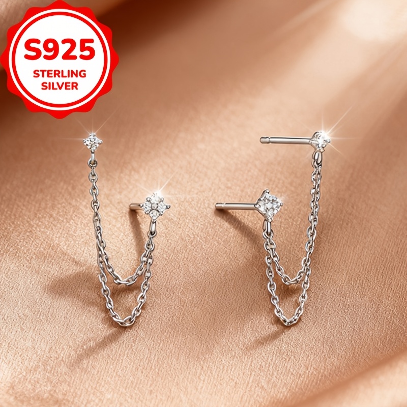 S925 Sterling Silvery Light Luxury Four-Leaf Clover Stud Earrings