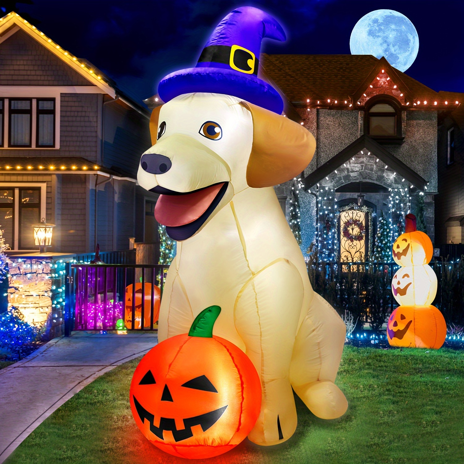 

5ft/1.5m Inflatables Decorations Outdoor Lab Dog With Build-in Bright Led Blow Up Yard Decoration With Hat Decorations Outdoor For Holiday Party Indoor Garden Lawn Home