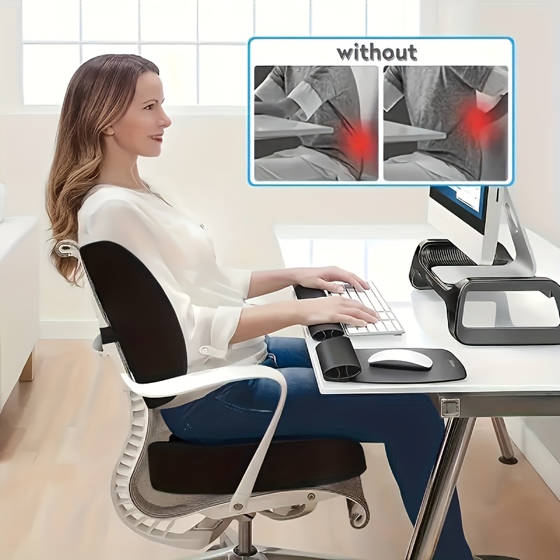 seat cushion with lumbar pad seat cushion lumbar support set polyester comfortable chair cushion   breathable sweatproof for office home black Product details 3