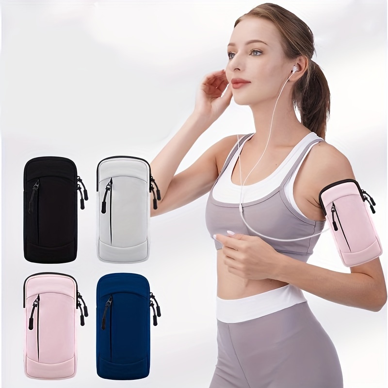 

1pc Sports Waterproof Arm Phone Bag, Solid Color Polyester Fiber, Zipper Closure, Universal Fit For Running, Hiking, Fitness - Adjustable Wristband Mobile Pouch