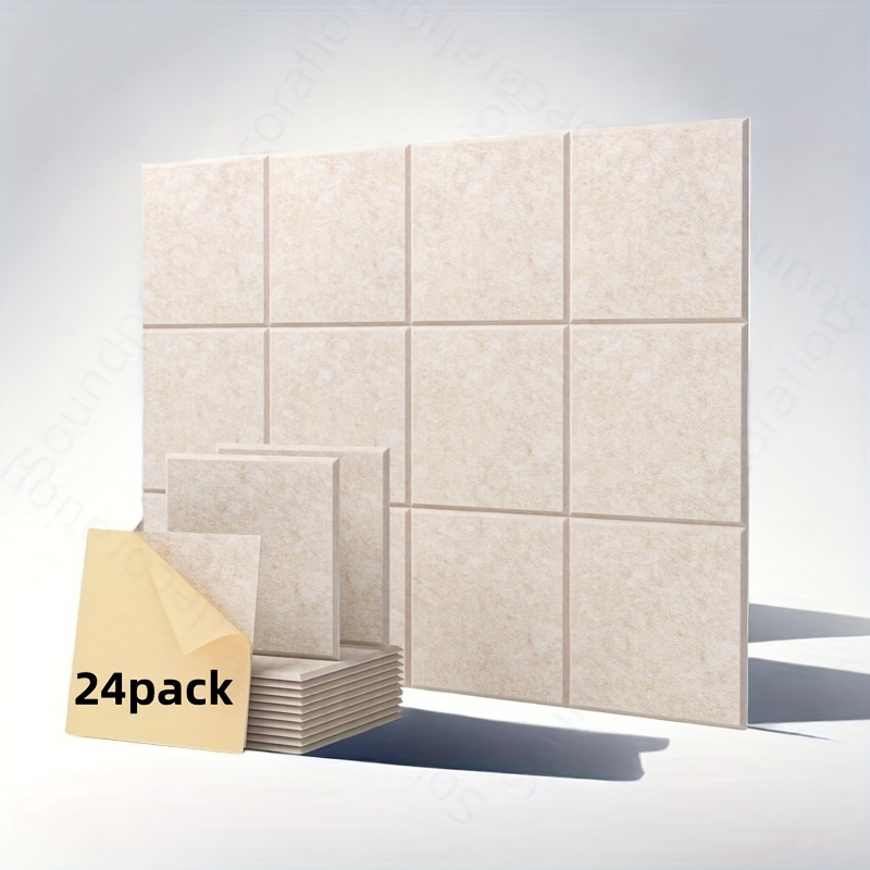 

24pcs Camel High-density Polyester Fiber Acoustic Panels - Self-adhesive, Square Sound Absorbing Wall Tiles For & Offices