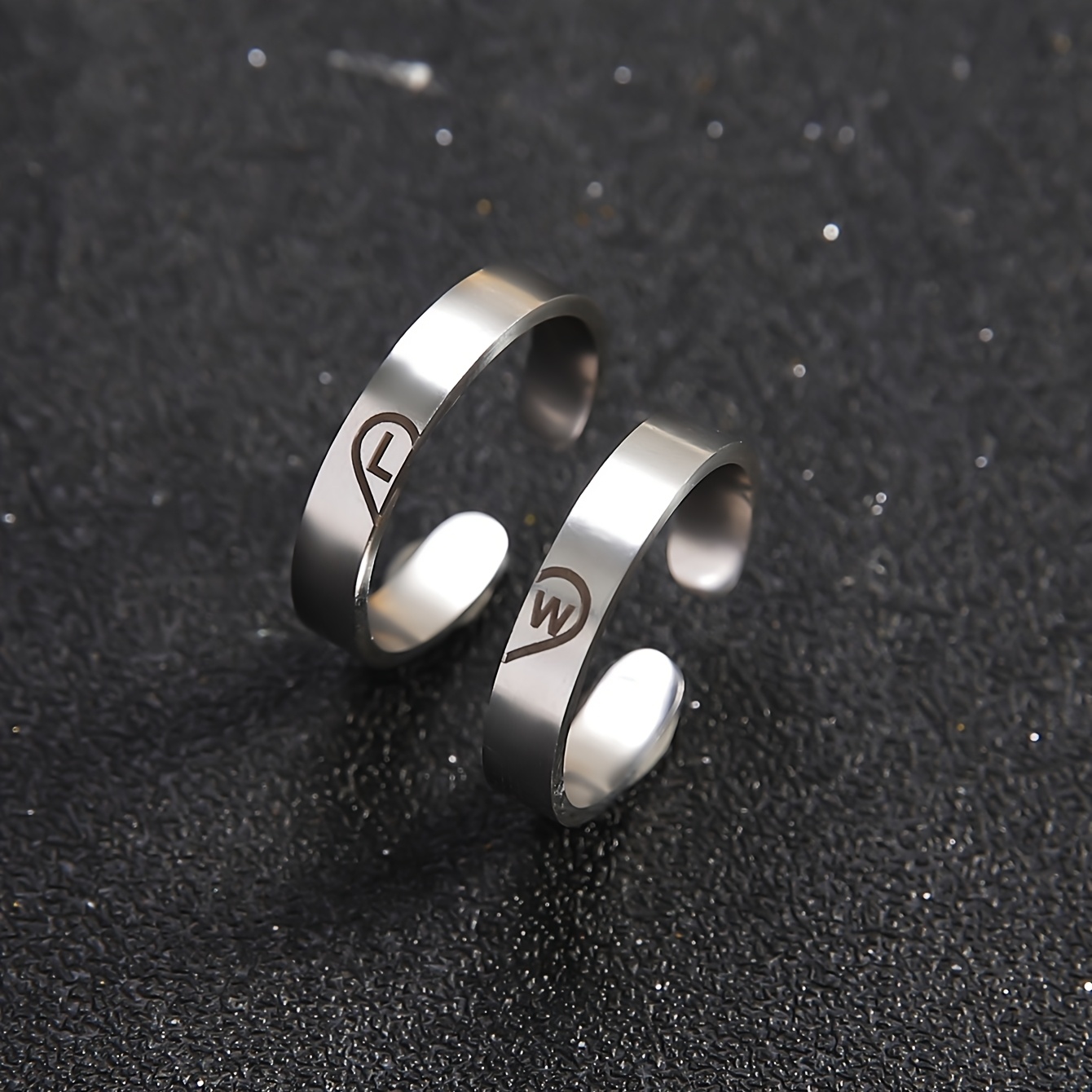 TEMU 2pcs Love Heart Engraved Rings - Custom Letter Stainless Steel Rings, Unique Design, Durable For , Graduation Season, Halloween And Christmas