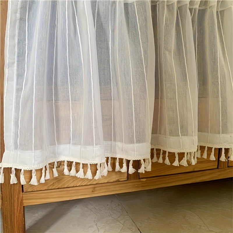 Image of Modern Korean Curtains - Semi-sheer Window Drapes With Elegant Vertical Lines, Light Filtering Privacy Window Treatments For Bedroom, Dining Room, Living Room - Home Decor Window Panels