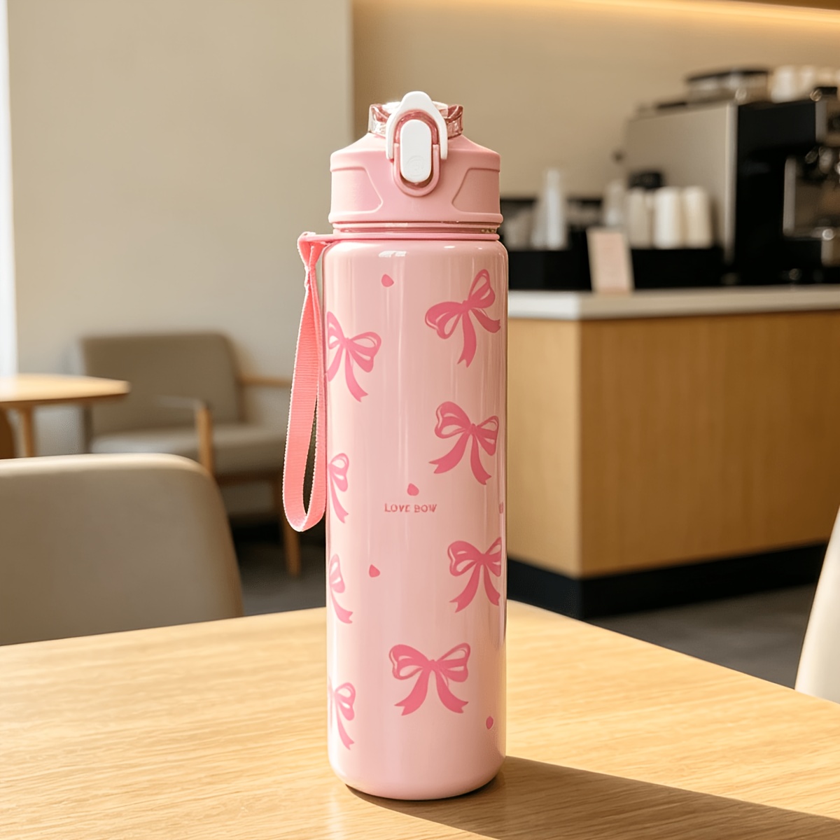 TEMU 1pc 810ml Bow Element Pattern Plastic Straw Cup Cup Portable Outdoor Camping Best Gift