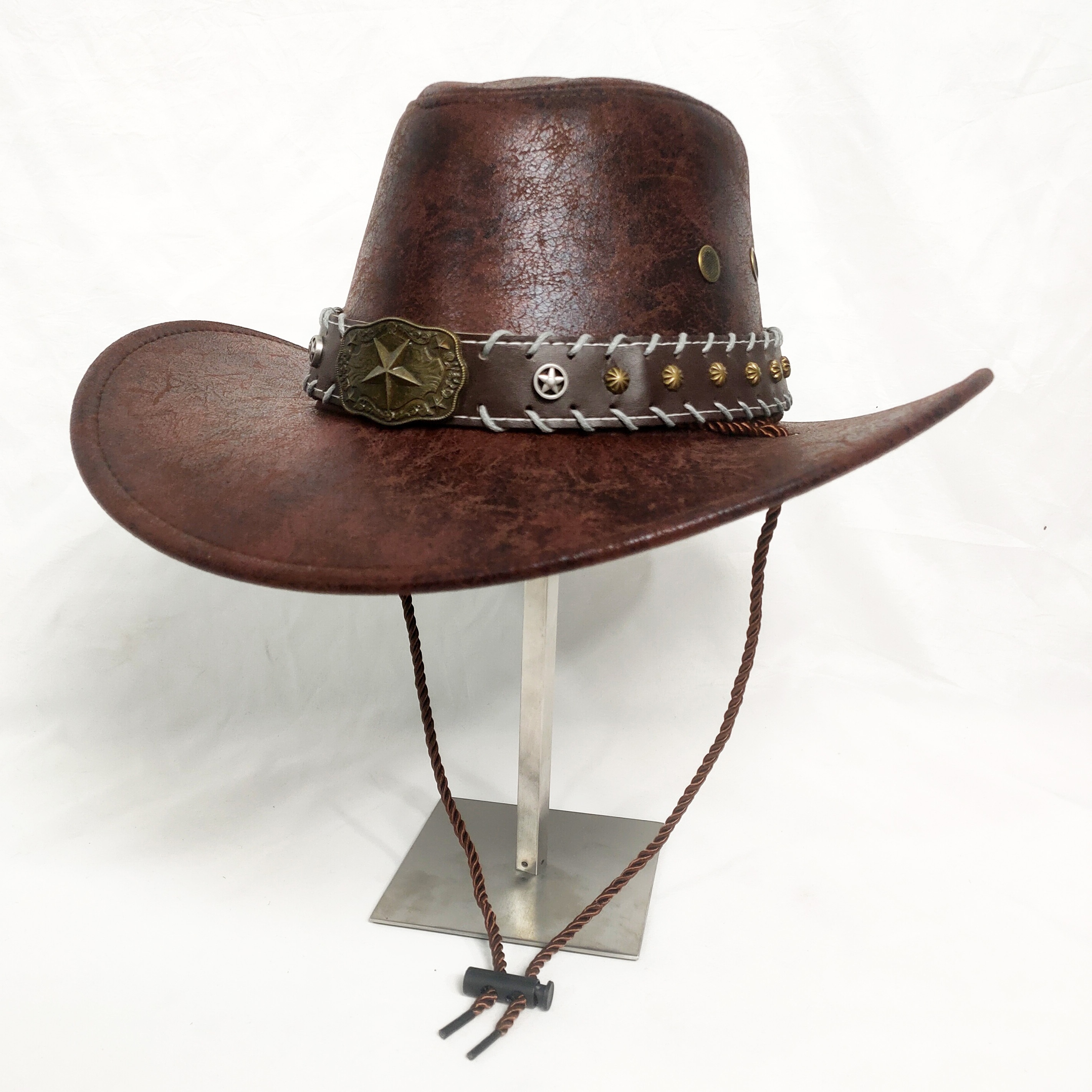 handmade pu leather cowboy hat metallic studs braided strap Temu